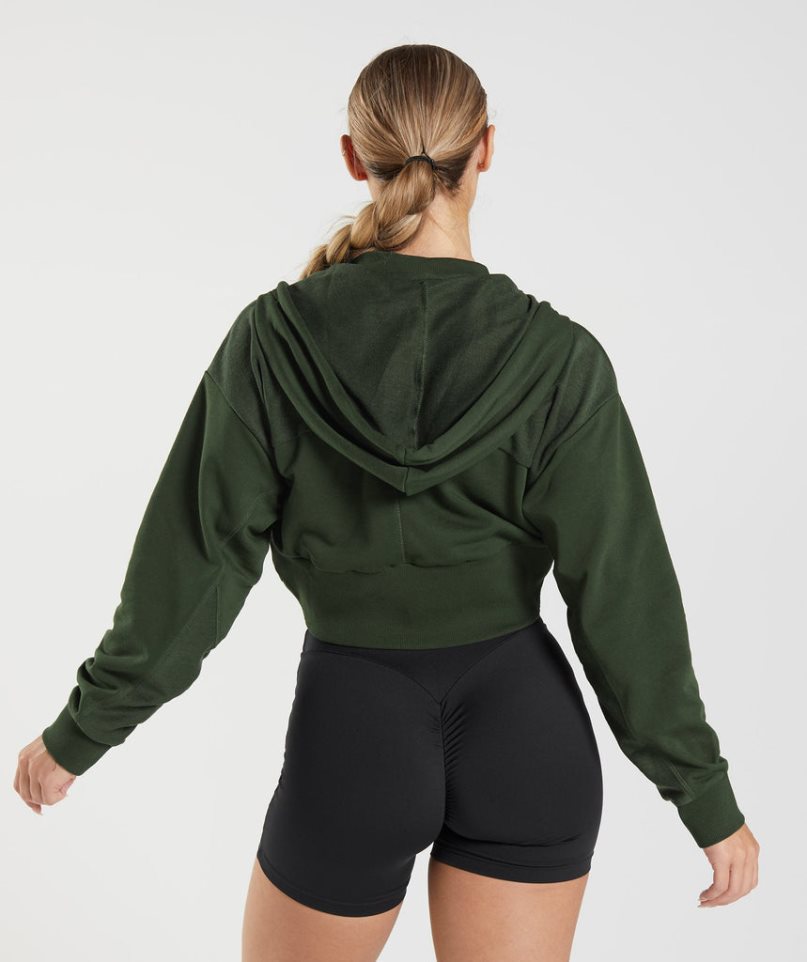 Women's Gymshark GS Power Cropped Zip Hoodie Olive | NZ 1XJCPW